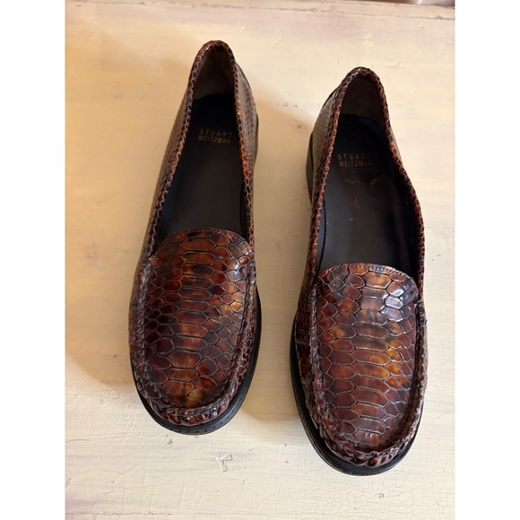 Stuart Weitzman Women's Size 8.5M VTG Snakeskin Embossed Loafers – Style CIMW 10 - Picture 1 of 6